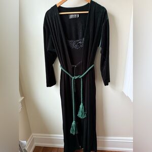 LA GALERIE VERENA Velvet Robe Slip Dress Nightgown‎ Set Regal Green Whimsigoth S